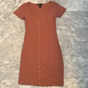 dusty rose short sleeve body con dress